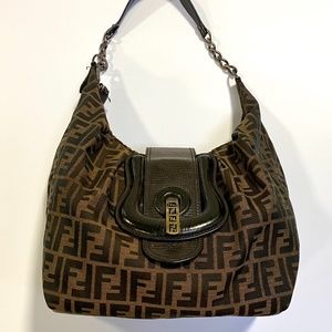 Authentic FENDI Zucca Canvas/Leather Hand Bag